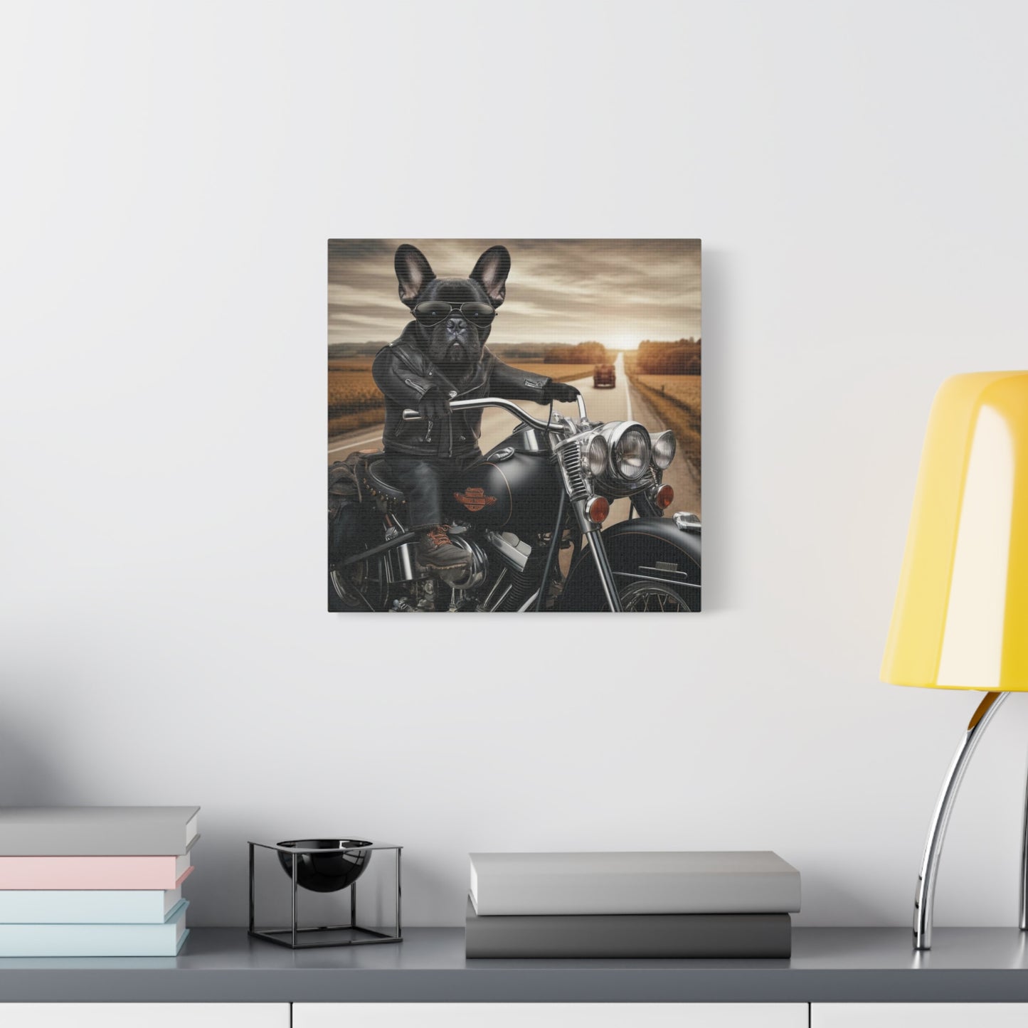 Biker Frenchie-Matte Canvas, Stretched, 14x14
