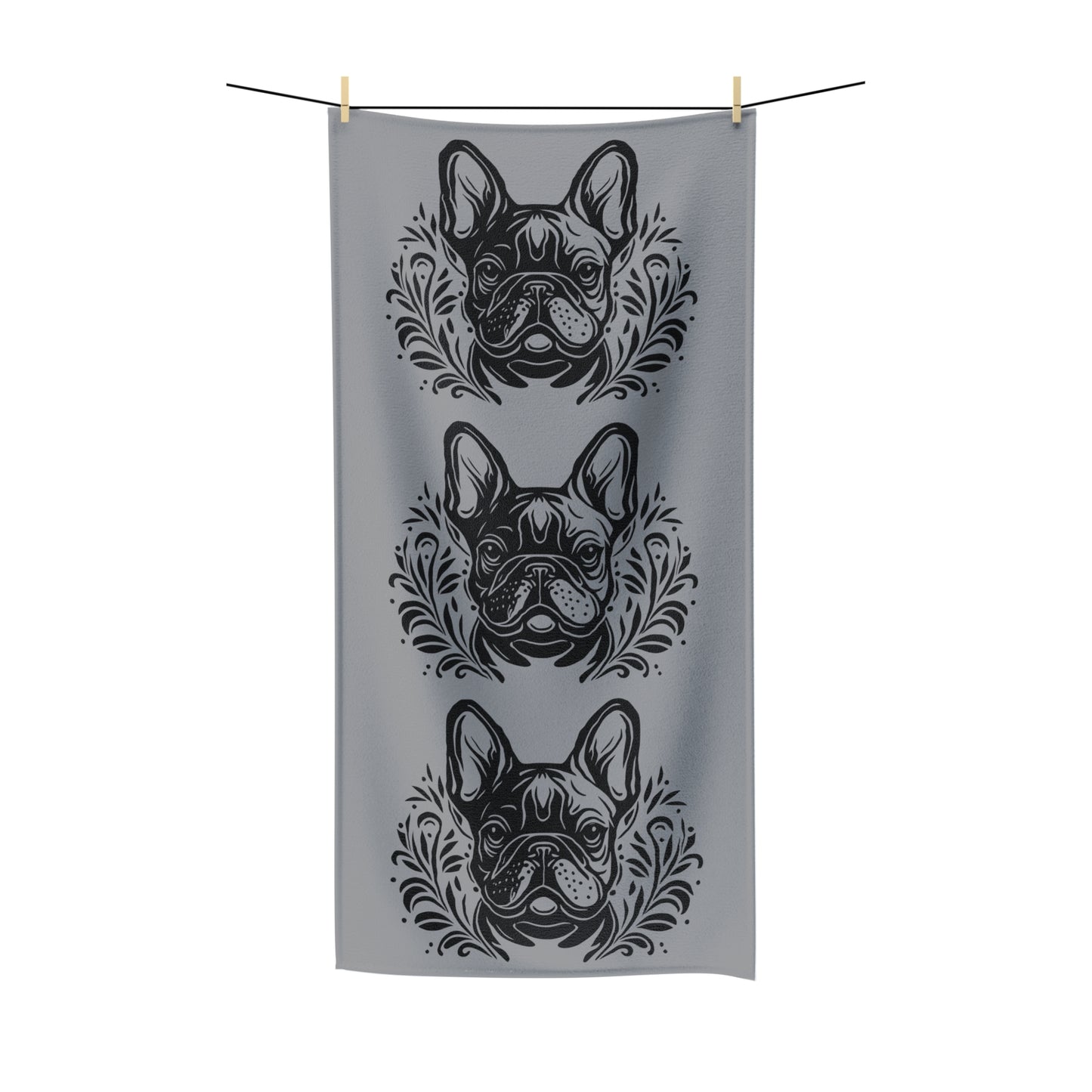 Frenchie Silhouette-Polycotton Bath Towel (36'"x72")