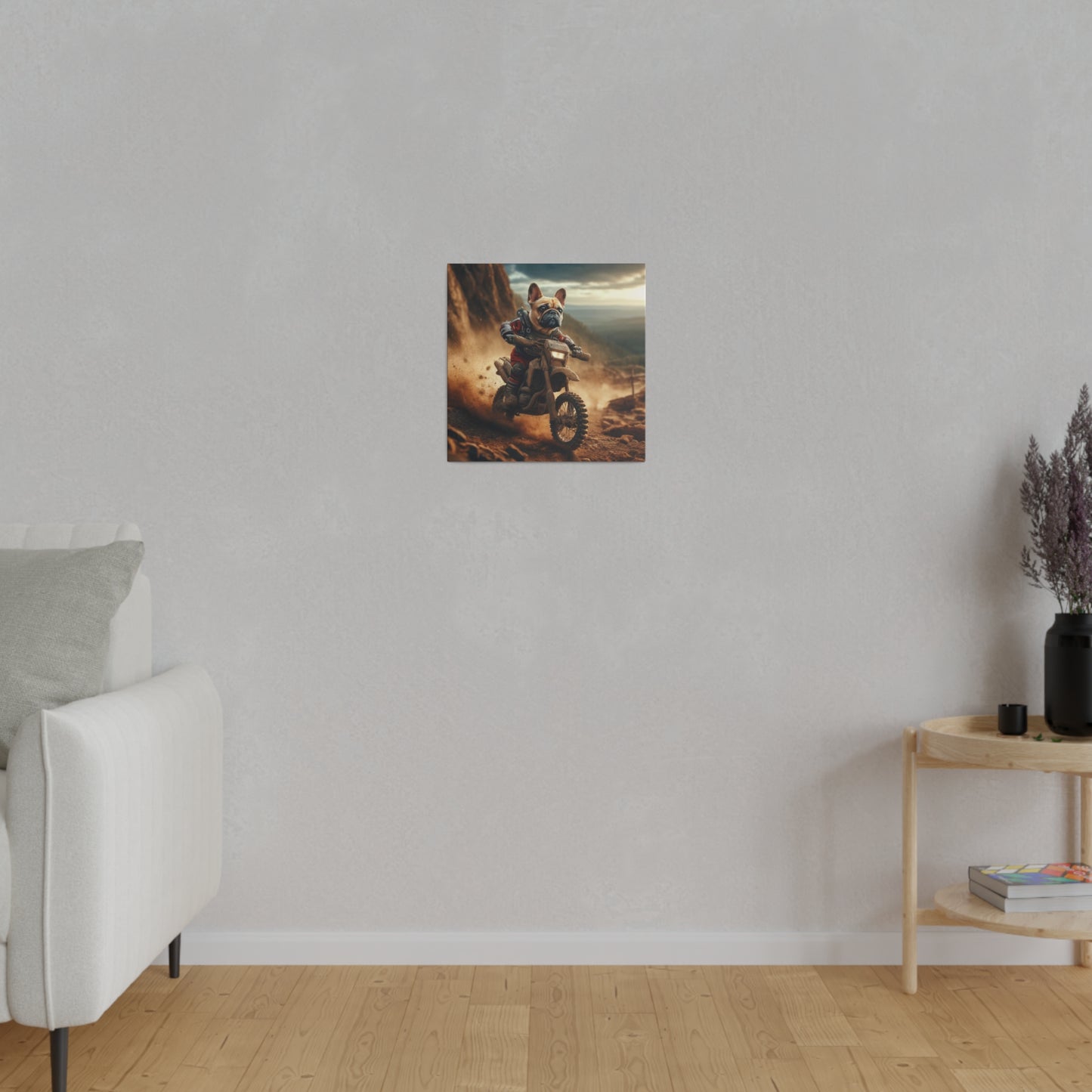 Frenchie Dirt Biker-Matte Canvas, Stretched, 14x14