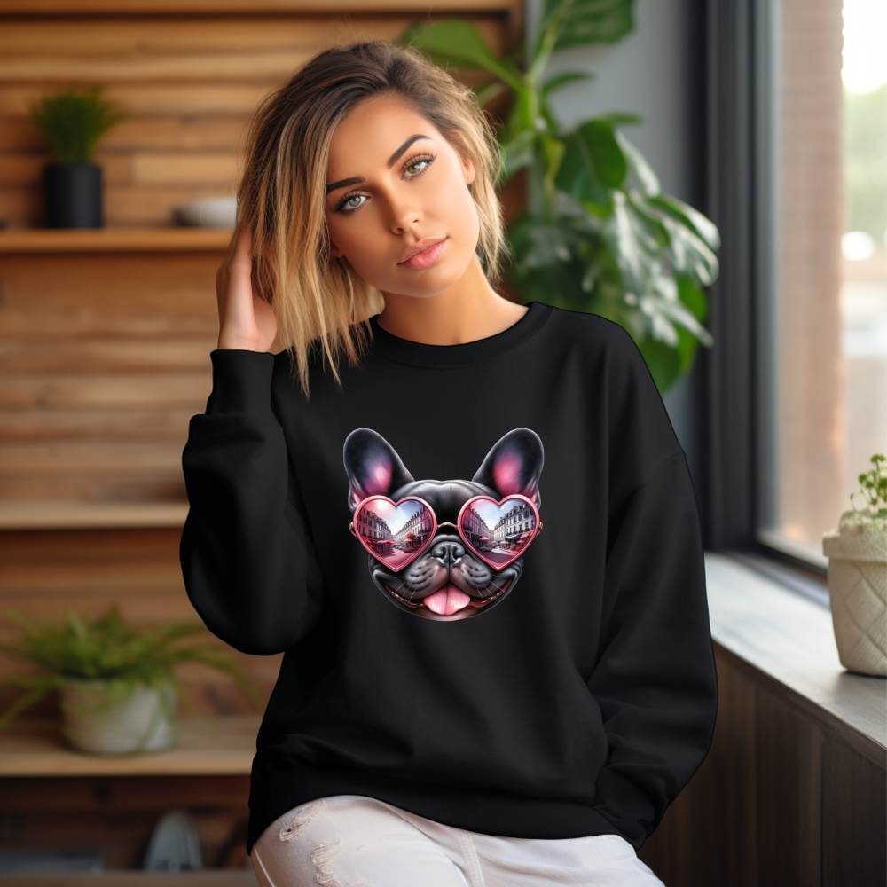 Frenchie Heart Shades Crewneck Sweatshirt