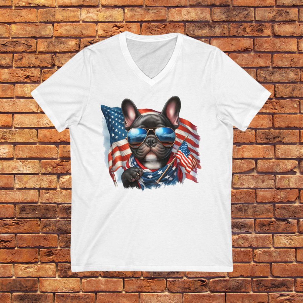 Patriotic Frenchie - Unisex Jersey Short Sleeve V-Neck Tee