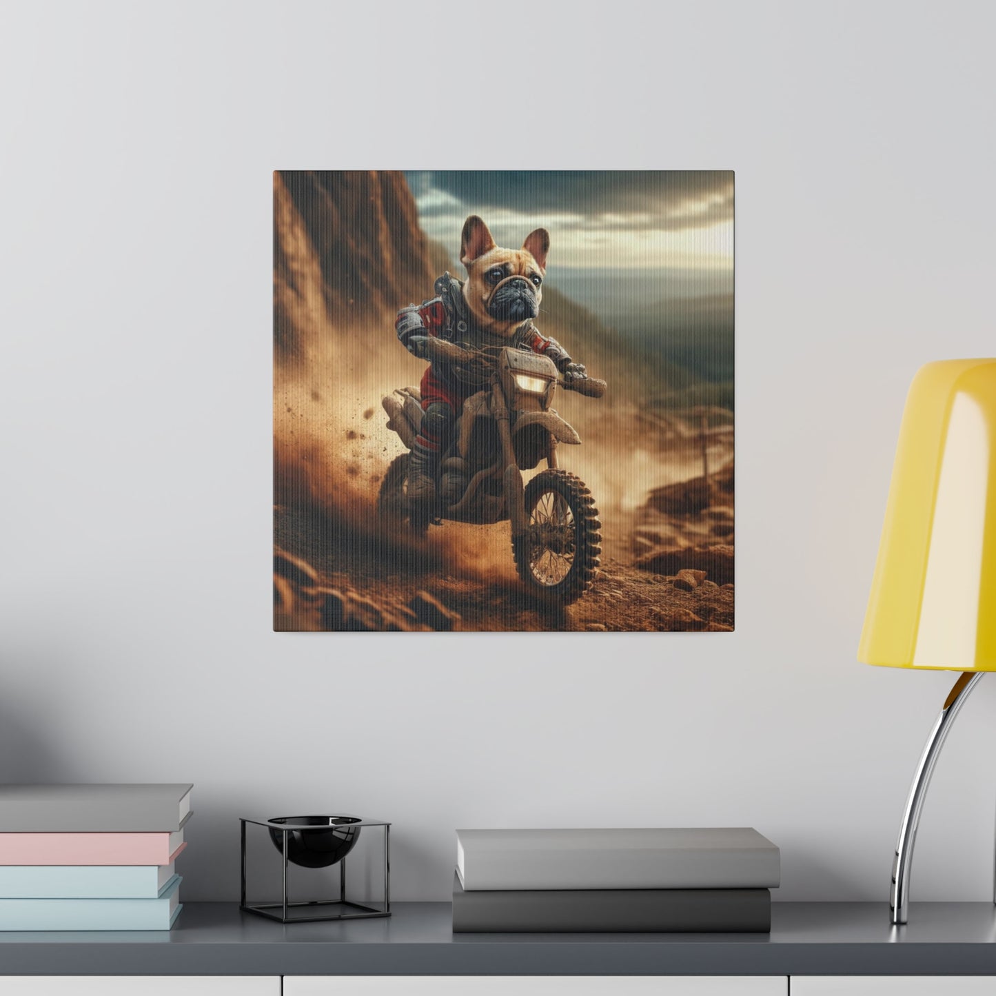 Frenchie Dirt Biker-Matte Canvas, Stretched, 14x14