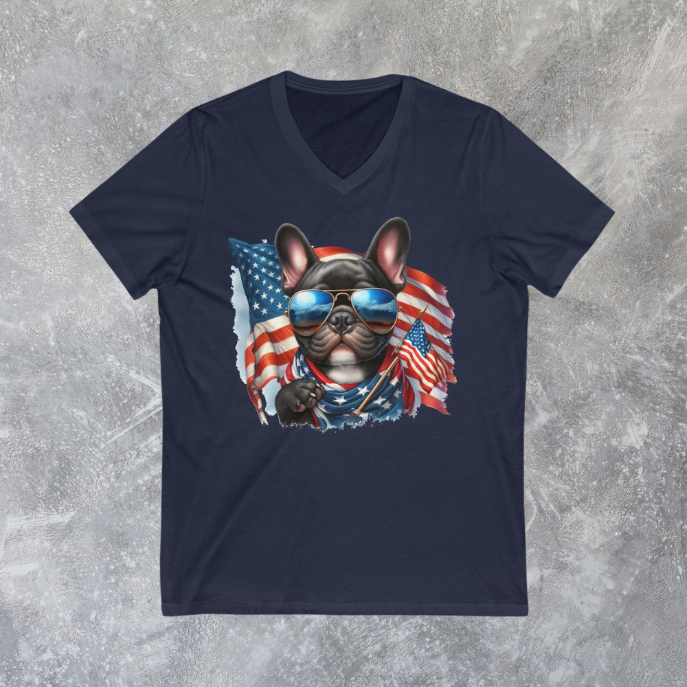 Patriotic Frenchie - Unisex Jersey Short Sleeve V-Neck Tee