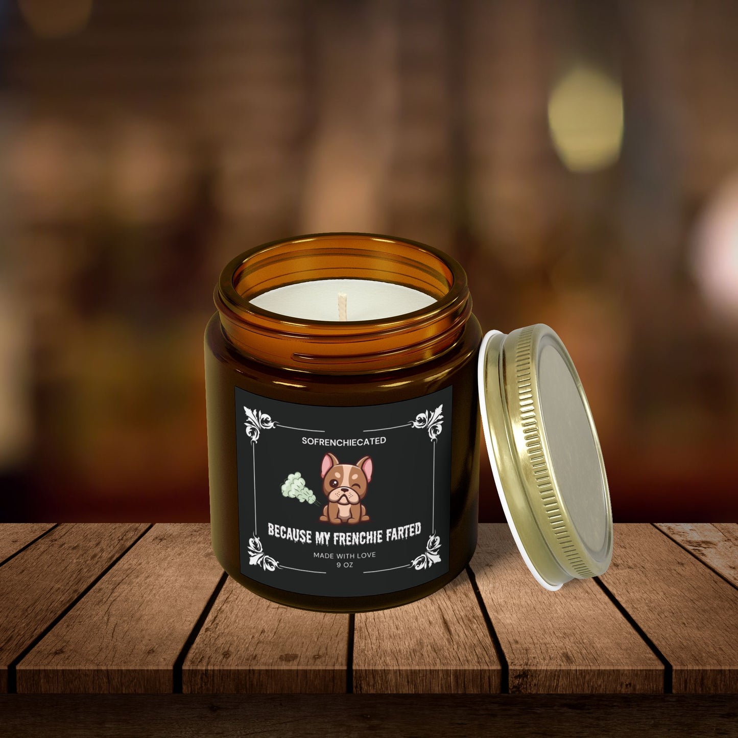 Because My Frenchie Farted Scented Candles, Coconut Apricot Wax (9oz)