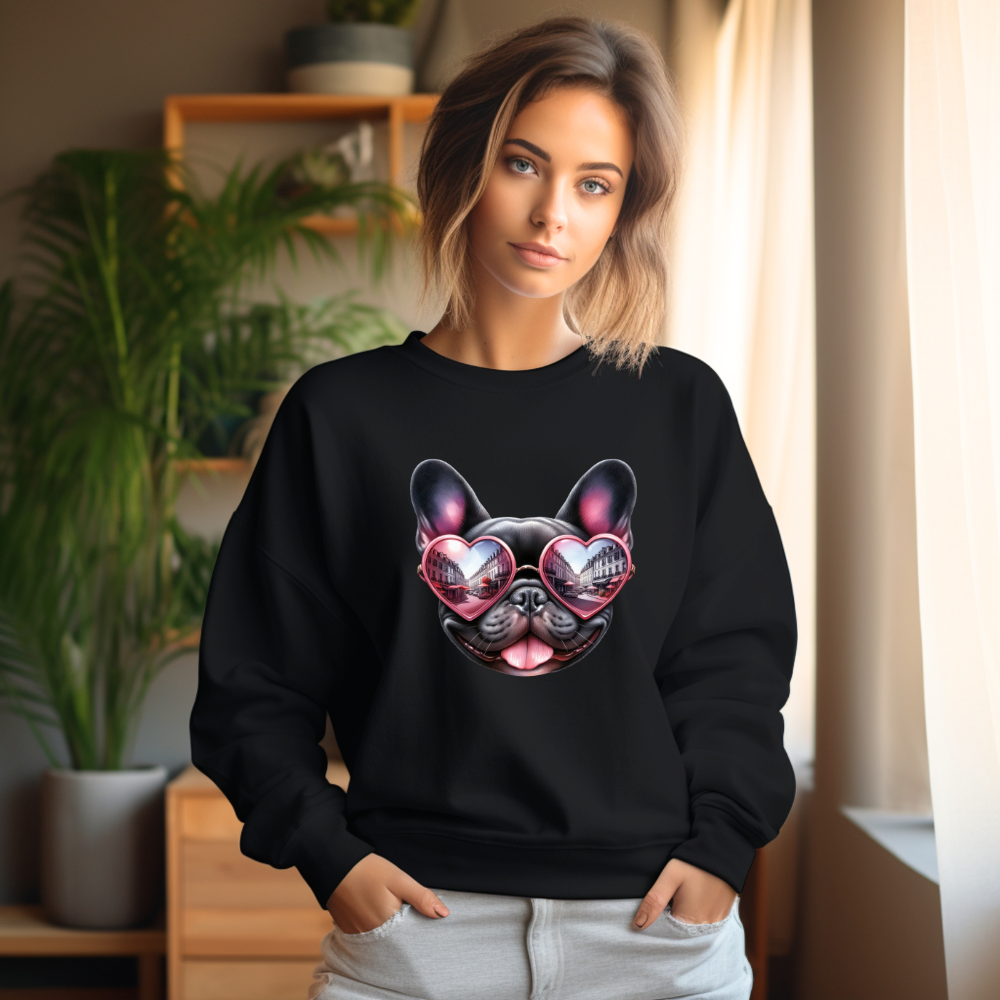Frenchie Heart Shades Crewneck Sweatshirt